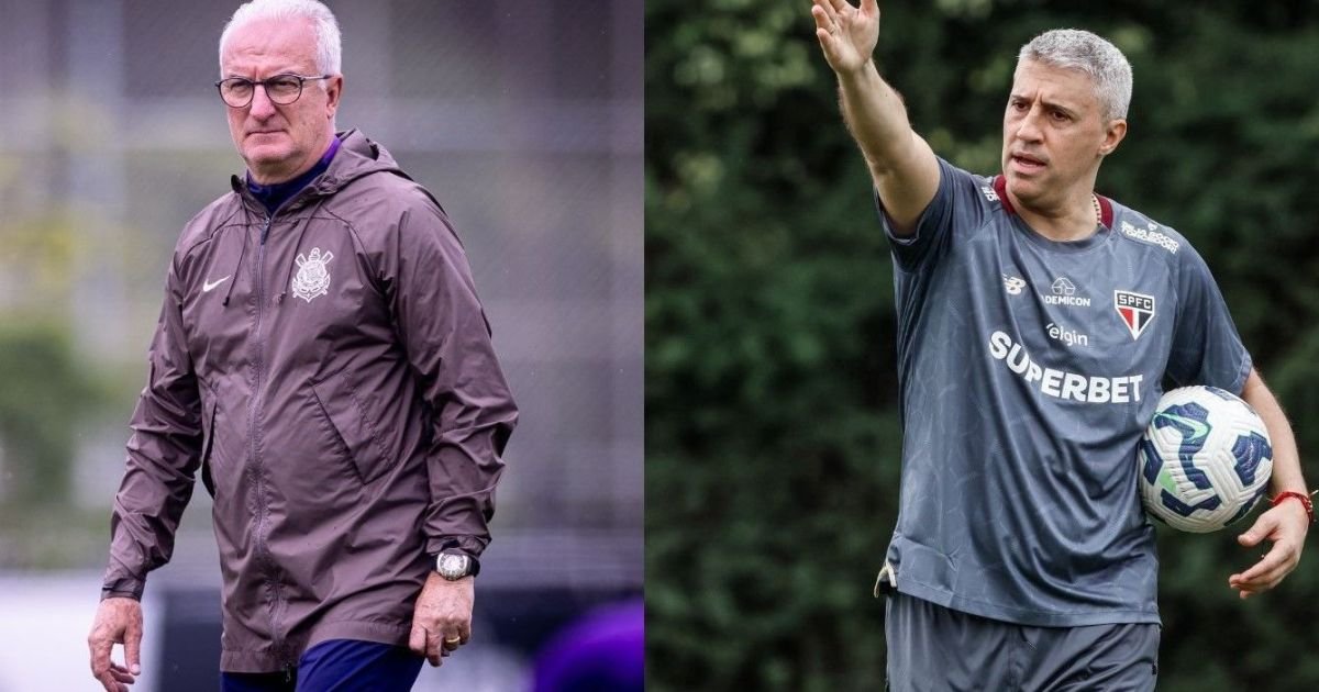Dorival Júnior, técnico do Corinthians, e Hernán Crespo, treinador do São Paulo  • Rodrigo...
