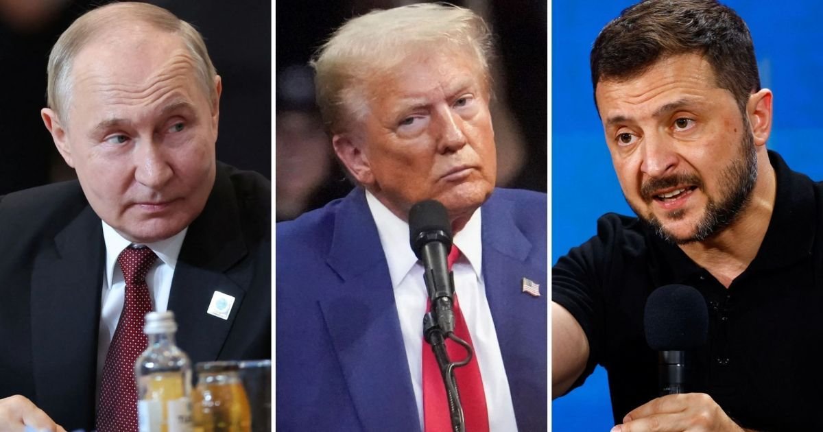 Presidente da Rússia, Vladmir Putin, presidente dos EUA, Donald Trump e presidente da Ucrânia, ...