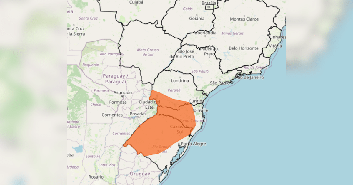 O estado de Santa Catarina terá chuva volumosa, risco de granizo e ventos  • Divulgação/Inmet