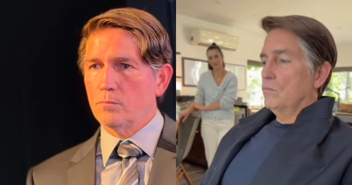 Jim Caviezel como jair Bolsonaro em gravação de novo filme  • Mario Frias/Instagram e Flávi...