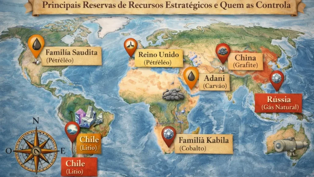 mapa recursos naturais petroleo minerios familias controle global